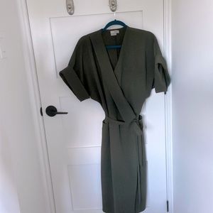 Army-green wrap dress
